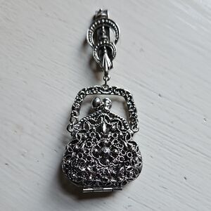Art Pepper Vintage Silver Tone Filigree Purse Pendant With Kiss Lock